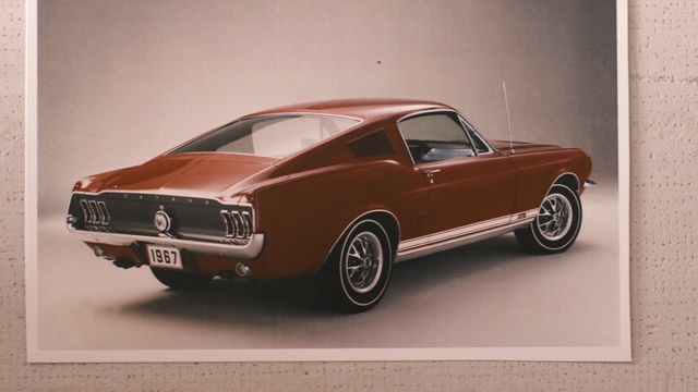 Video Reference: car, motor vehicle, vehicle, automotive design, classic car, muscle car, model car, automotive exterior, first generation ford mustang, Person