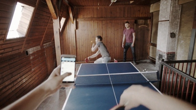 Video Reference: Ping pong, Room, Racquet sport, Leisure, House, Floor, Individual sports, Attic, Flooring, Loft