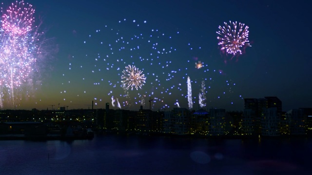 Video Reference: Fireworks, New Years Day, Sky, Night, Landmark, Event, Midnight, Holiday, Lighting, New year eve