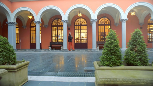 Video Reference: structure, estate, column, hacienda, window, arch, real estate, courtyard, home, facade, Person