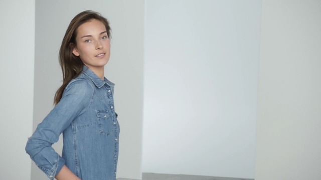 Video Reference: blue, fashion model, denim, shoulder, photo shoot, girl, jeans, long hair, model, Person