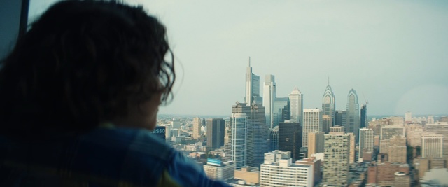 Video Reference: Metropolitan area, Urban area, City, Cityscape, Daytime, Metropolis, Skyscraper, Skyline, Human settlement, Sky, Person, Outdoor, Looking, Man, Water, Front, Young, Sitting, Holding, Woman, Large, Phone, Street, White, River, People, Building, Tower