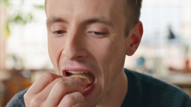 Video Reference: Nose, Facial expression, Eating, Tooth, Mouth, Chin, Lip, Organ, Jaw, Close-up, Person