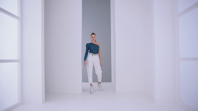 Video Reference: White, Shoulder, Blue, Fashion, Clothing, Dress, Fashion design, Joint, Design, Room