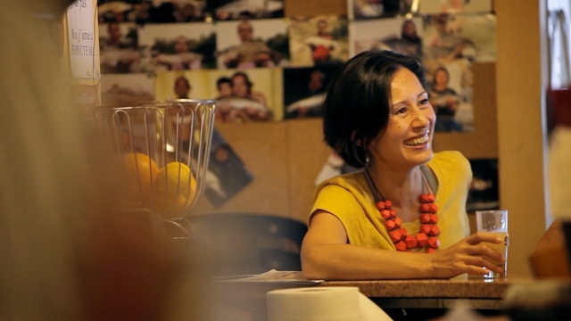 Video Reference: Yellow, Fun, Restaurant, Conversation, Person