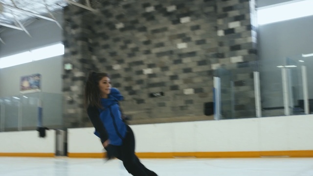 Video Reference: blue, ice skating, ice rink, winter sport, skating, ice, recreation, fun, winter, building, Person