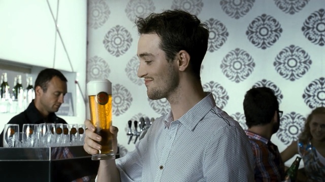 Video Reference: drink, event, facial hair, fun, alcohol, product, Person