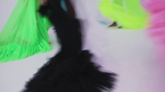 Video Reference: Green, Pink, Yellow, Purple, Fashion, Dress, Fur, Costume, Feather, Performance