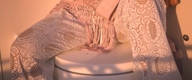 Video Reference: dress, shoulder, outerwear, textile, lace, peach, neck, girl