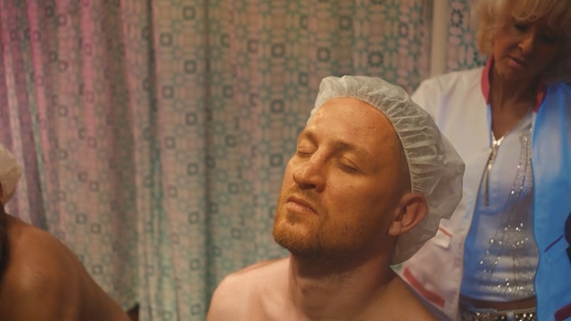 Video Reference: human, muscle, temple, barechestedness, facial hair, neck, Person