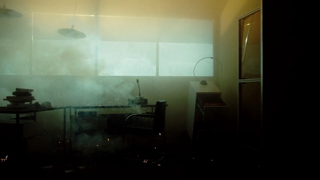 Video Reference: room, property, light, darkness, wall, lighting, interior design, glass, ceiling, bathroom