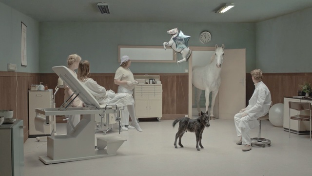 Video Reference: furniture, hospital, sculpture, interior design, Person