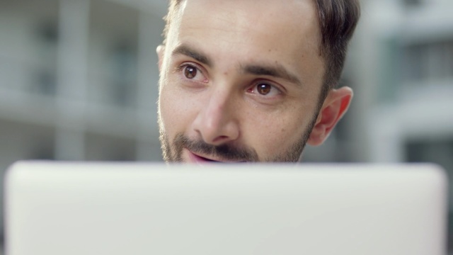 Video Reference: facial hair, chin, beard, moustache, forehead, electronic device
