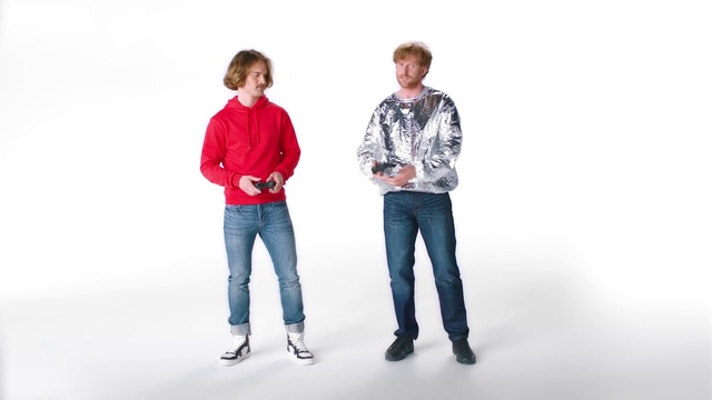 Video Reference: Standing, People, Red, Jeans, Social group, Denim, Outerwear, Fashion, Male, Fun, Person