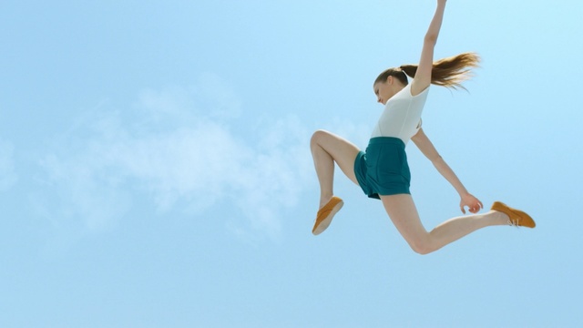 Video Reference: sky, jumping, fun, vacation, cloud, summer, leisure, happiness, girl, joint