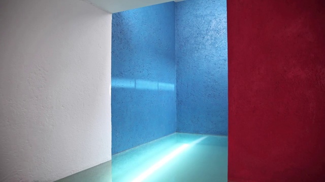 Video Reference: Blue, Turquoise, Light, Wall, Aqua, Azure, Architecture, Room, Floor, Tile