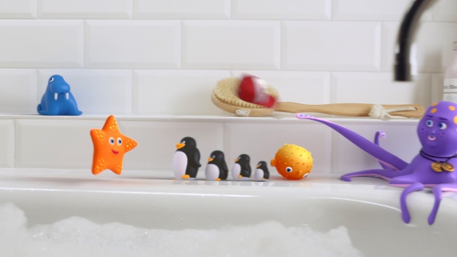 Video Reference: vessel, bathtub, tub, bathroom, bath, Person