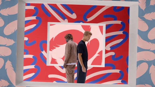 Video Reference: Blue, Red, Art, Modern art, Visual arts, Font, Design, Line, Pattern, Poster
