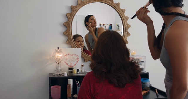 Video Reference: Mirror, Standing, Gesture, Interior design, Beauty salon, Eyewear, Fun, Event, Room, Design