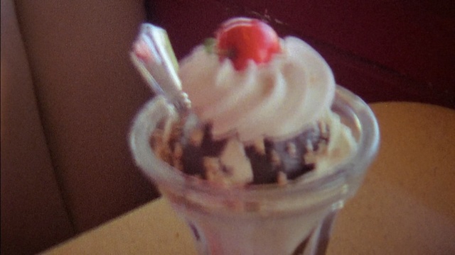 Video Reference: Food, Ice cream, Sundae, Frozen dessert, Dessert, Cream, Milkshake, Cuisine, Whipped cream, Knickerbocker glory, Person
