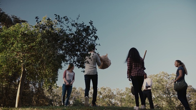 Video Reference: tree, plant, woody plant, sky, grass, fun, rural area, walking, girl, tourism, Person