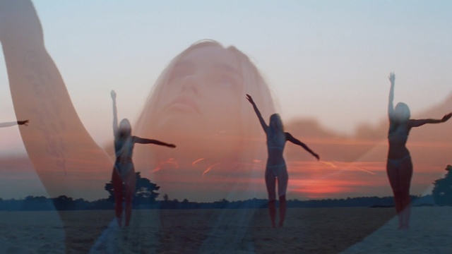 Video Reference: sea, sky, sunrise, calm, vacation, water, horizon, ocean, sunset, evening, Person