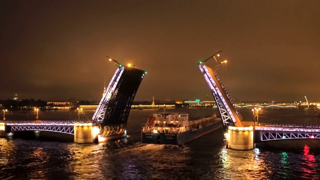 Video Reference: bridge, night, reflection, fixed link, metropolitan area, moveable bridge, lighting, cityscape, metropolis, city