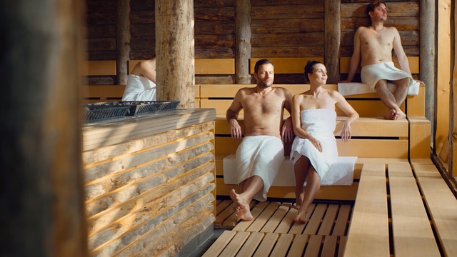 Video Reference: Sauna, Barechested, Leisure, Muscle, Vacation, Person