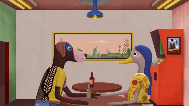 Video Reference: art, yellow, room, cartoon, painting, illustration, modern art, mural, table, play