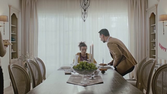 Video Reference: Dining room, Room, Interior design, Curtain, Table, Textile, Furniture, Restaurant, Interior design