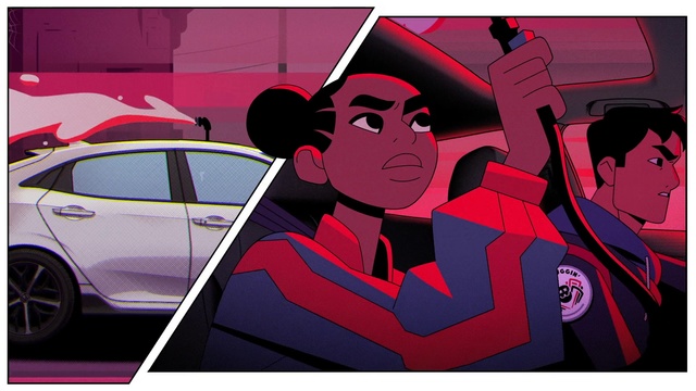 Video Reference: Cartoon, Vehicle door, Fictional character, Illustration, Automotive design, Animation, Vehicle, Car, Mid-size car, Art