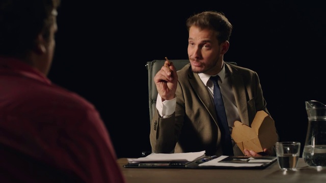 Video Reference: Conversation, Public speaking, Speech, Suit, Human, Interaction, White-collar worker, Fun, Scene, Sitting