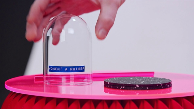 Video Reference: Pink, Magenta, Material property, Petri dish, Water bottle, Person, Indoor, Table, Red, Bottle, Plastic, Sitting, Small, Holding, Little, Glass, Woman, Brush, Food, Cake, Young, Remote, Man, Playing, Cosmetics, Drink, Personal care, Soft drink, Solution, Solvent, Perfume, Fluid