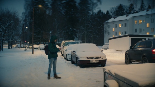 Video Reference: Snow, Car, Vehicle, Winter, Freezing, Mode of transport, Winter storm, Blizzard, Automotive exterior, Person