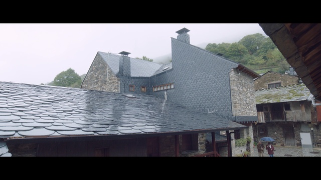 Video Reference: roof, town, wall, architecture, house, sky, building, facade, outdoor structure, wood, Person