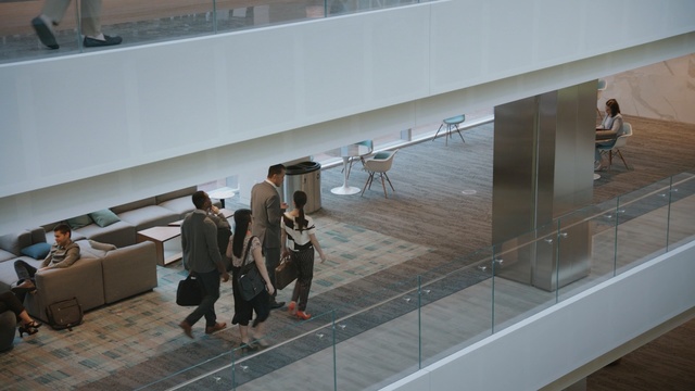 Video Reference: Architecture, Building, Glass, Tourist attraction, Lobby, Handrail, Interior design, Shopping mall, City