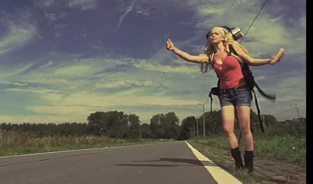 Video Reference: sky, girl, grass, recreation, tree, road, landscape, adventure, Person