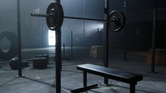 Video Reference: Barbell, Exercise equipment, Room, Physical fitness, Bench, Iron, Crossfit, Gym, Sports equipment, Sport venue