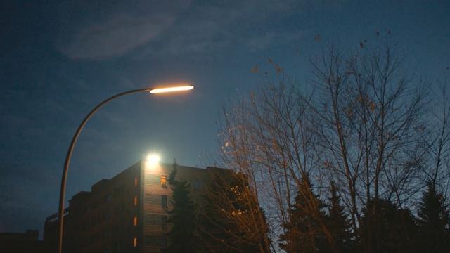 Video Reference: sky, street light, light fixture, tree, light, night, atmosphere, lighting, cloud, evening