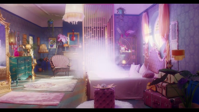 Video Reference: Purple, Room, Violet, Furniture, Pink, Interior design, Lavender, Bedroom, Magenta, Bed
