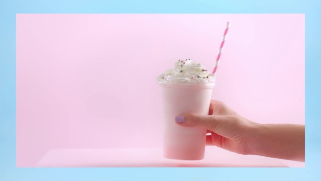 Video Reference: Milkshake, Food, Smoothie, Drink, Pink, Floats, Non-alcoholic beverage, Dessert, Dairy, Cream