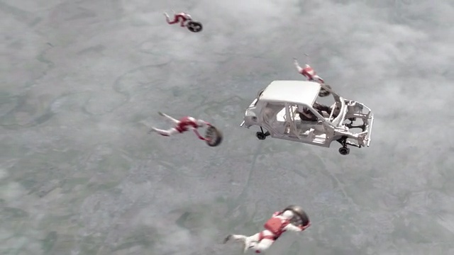 Video Reference: mode of transport, extreme sport, parachuting, geological phenomenon, adventure, rotorcraft, helicopter, air sports, stunt performer, Person