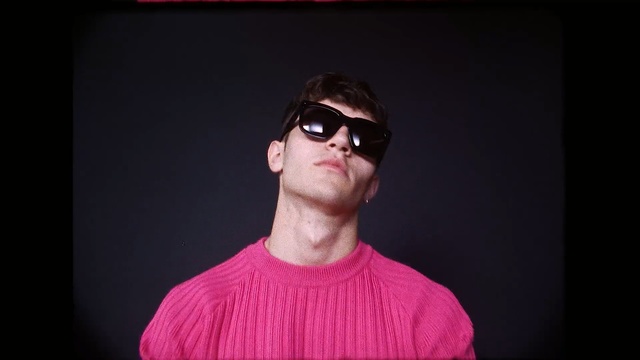 Video Reference: eyewear, vision care, glasses, sunglasses, cool, facial hair, neck, fun, magenta