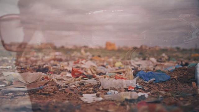 Video Reference: Pollution, Waste, Litter, Sky, Food, Cake, Table, Sitting, Pizza, Plate, Tray, Dessert, Piece, Glass, Counter, Close, Fruit, Chocolate, Old, Bowl, Banana, Covered, Cooking, Water, Kitchen, Meat, Cheese, White, Sandwich, Toppings, Blue, Red, Standing, Painting, Meal