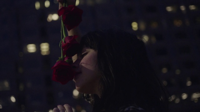 Video Reference: Red, Snapshot, Black hair, Lip, Darkness, Organism, Tree, Night, Photography, Smile