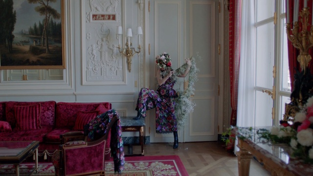 Video Reference: Room, Interior design, Furniture, Property, Living room, Pink, Curtain, House, Home, Floor