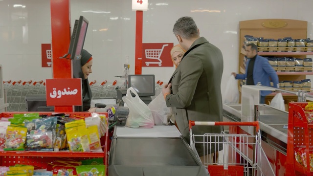 Video Reference: supermarket, retail, grocery store, product, customer, convenience store, service, shopping, product, shopkeeper