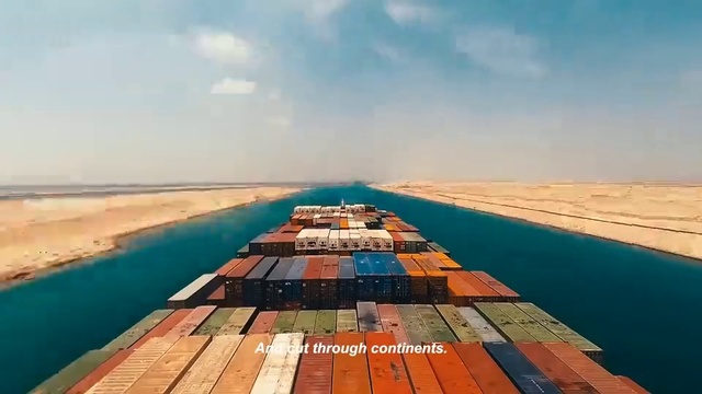 Video Reference: Sky, Horizon, Waterway, Sea, Transport, Freight transport, Calm, Infrastructure, Container ship, Dock