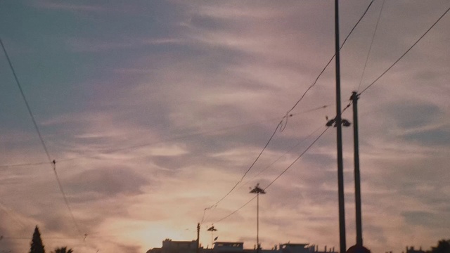 Video Reference: Sky, Cloud, Atmosphere, Afterglow, Evening, Line, Overhead power line, Morning, Electricity, Sunset