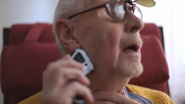 Video Reference: nose, chin, eyewear, glasses, ear, electronic device, facial hair, audio equipment, audio, vision care